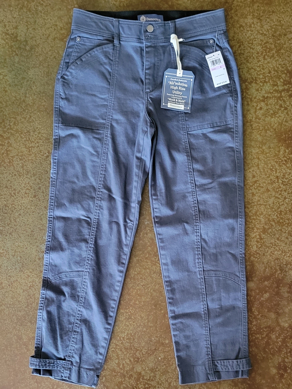 Democracy "Ab" Solution High-Rise Utility Pants in Slate Gray Sz 6